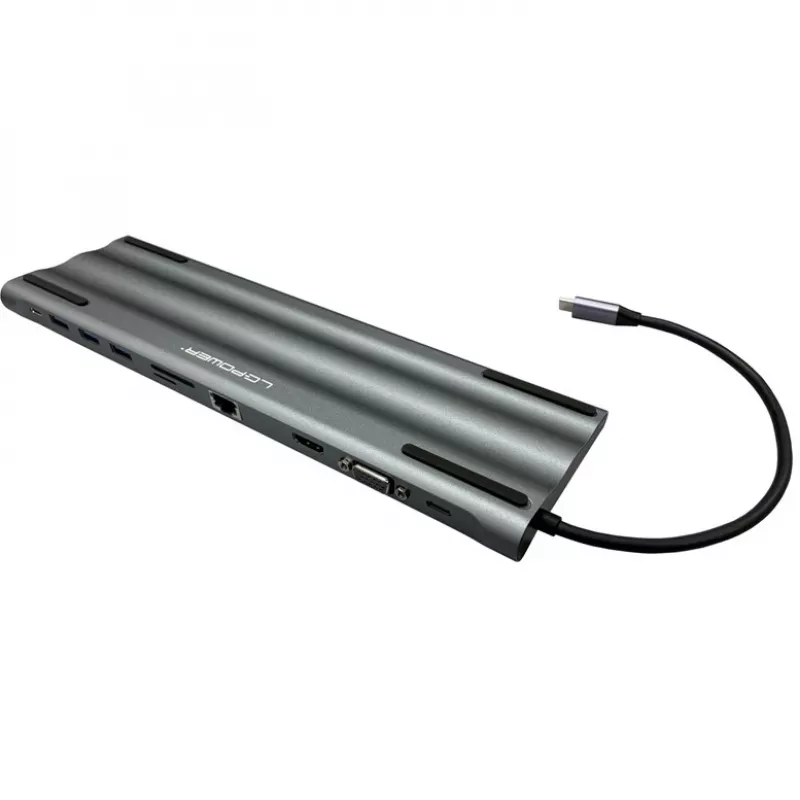 LC-Power LC-HUB-C-MULTI-8 USB-C - 3xUSB-A/2xUSB-C/HDMI/VGA/MicroSD/SD/RJ45/ääni