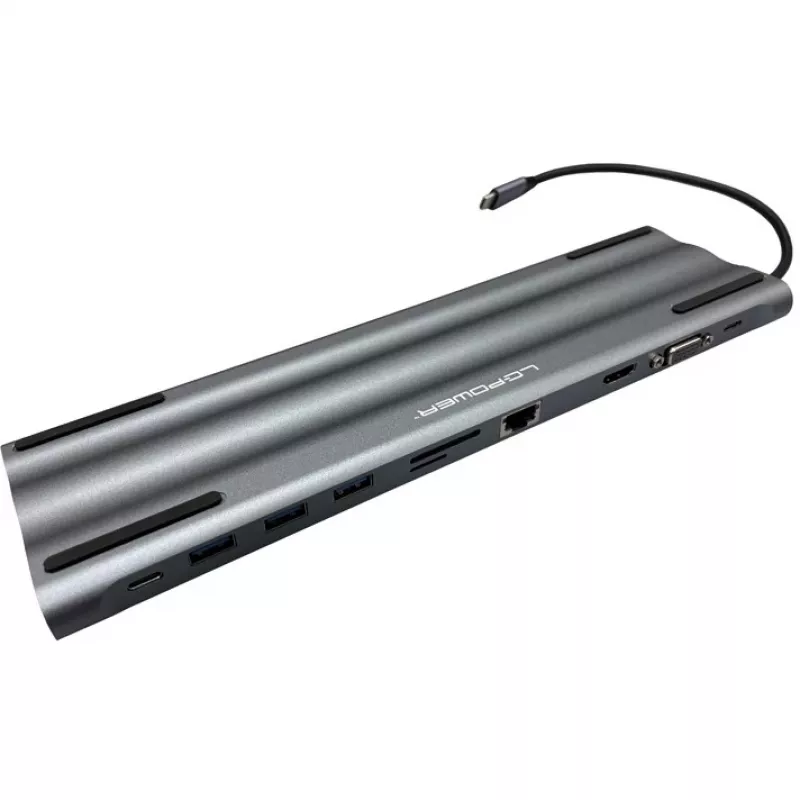 LC-Power LC-HUB-C-MULTI-8 USB-C - 3xUSB-A/2xUSB-C/HDMI/VGA/MicroSD/SD/RJ45/ääni