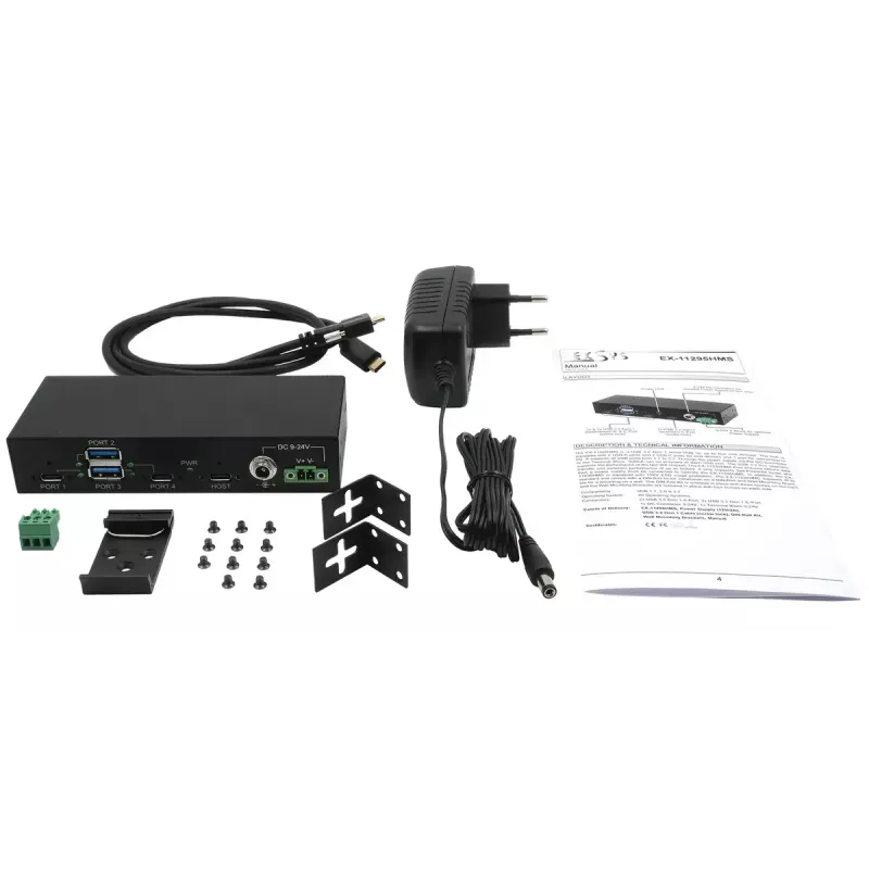 EXSYS EX-11295HMS USB 3.2 Gen 2 -keskitin Type-B 10000 Mbit/s musta