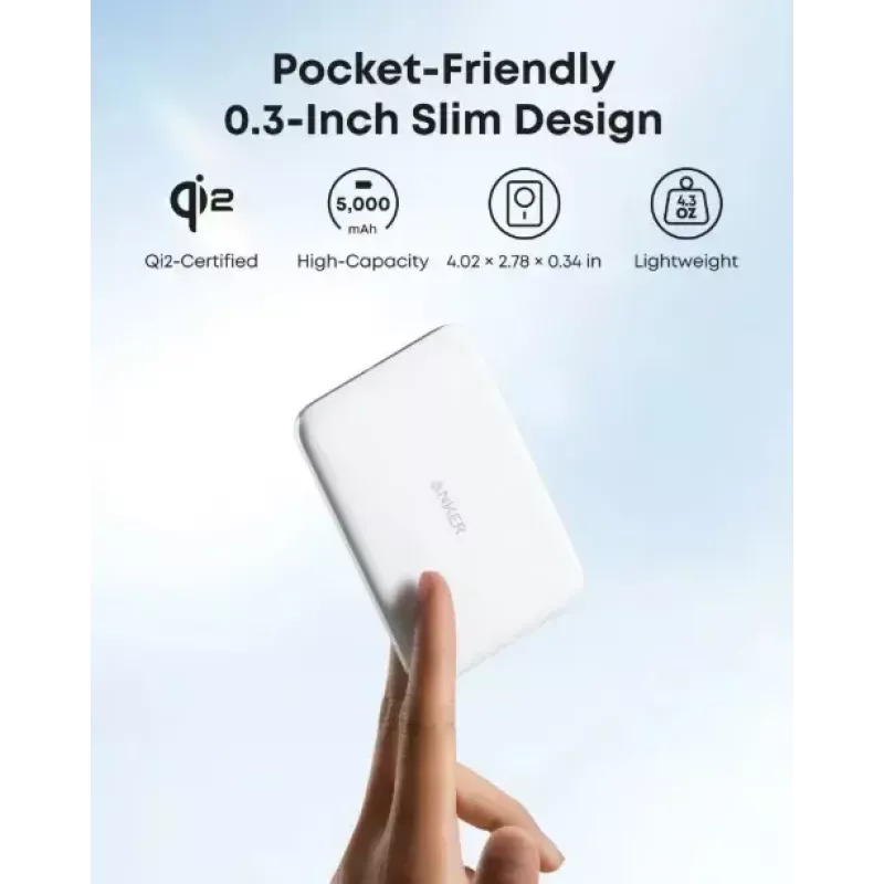 Kannettava laturi Anker A1665H21 5000mAh ohut valkoinen
