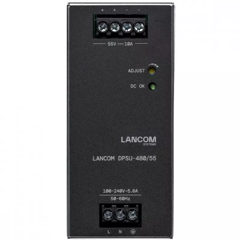 Virtalähde Lancom Systems LANCOM DPSU-480/55 — 480 W, AC 100–240 V, TS35 DIN, musta/teräs