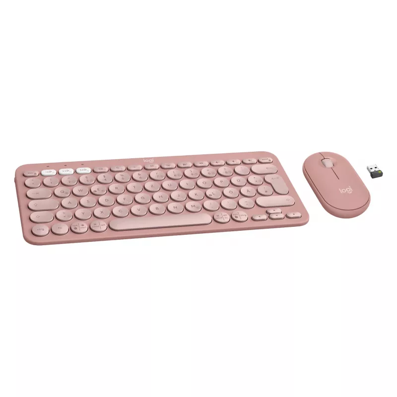 Logitech Pebble 2 Combo näppäimistö ja hiiri sisältää Universal RF Wireless + Bluetooth QWERTZ saksa roosa (920-012205)