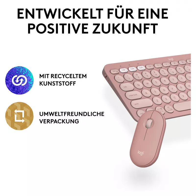 Logitech Pebble 2 Combo näppäimistö ja hiiri sisältää Universal RF Wireless + Bluetooth QWERTZ saksa roosa (920-012205)