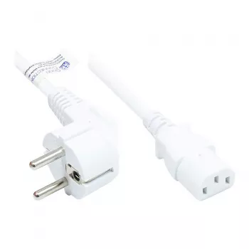 Virtajohto suojakosketinpistoke tyyppi E+F (CEE 7/7, kulma) C13 (suora), valkoinen, 1,00 mm², 2,5 m, Good Connections® (P0130-W025)