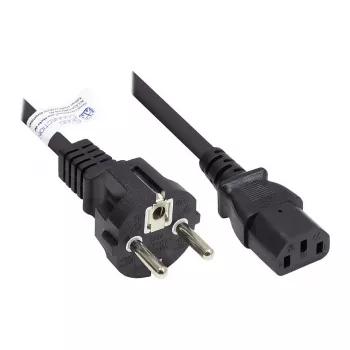 Virtajohto suojakosketinpistoke tyyppi E+F (CEE 7/7, suora) C13 (suora), musta, 0,75 mm², 1,5 m, Good Connections® (P0030-S015)