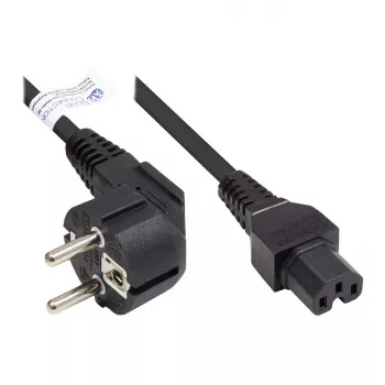 Virtajohto suojakosketinpistoke tyyppi E+F (CEE 7/7, kulma) C15 lämpölaite pistorasia (suora), musta, 1,00 mm², 3 m, Good Connections® (P0150-S030)