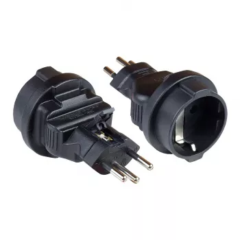 Verkkosovitin sveitsiläinen verkkopistoke (SEV1011, suora) suojakosketinpistorasiaan Type F, SEV, musta, Good Connections® (PA-6002S)