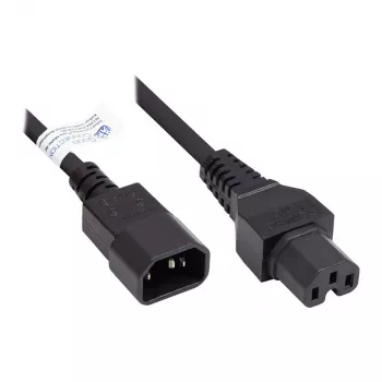 IEC-laiteliitäntä Hot-Condition -laiteliitäntäkaapeli C14 (suora) C15 (suora), musta, 0,75 mm², 1 m, Good Connections® (P1450-S010)