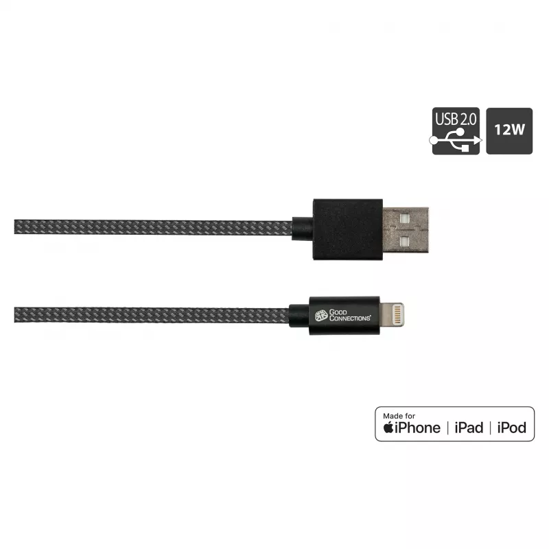 Good Connections USB 2.0 -lataus- ja datakaapeli iPhone/iPad/iPod USB-A-pistoke Lightning-liitäntään - korkealaatuisesti valmistettu ja virallisesti Applen hyväksymä