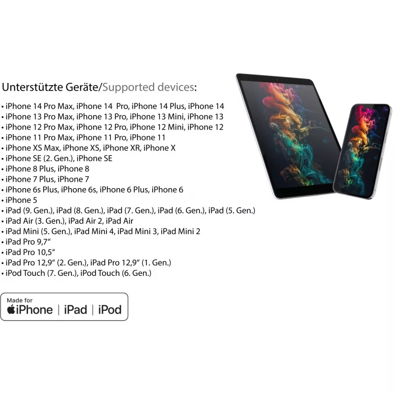 Good Connections USB 2.0 -lataus- ja datakaapeli iPhone/iPad/iPod USB-A-pistoke Lightning-liitäntään - korkealaatuisesti valmistettu ja virallisesti Applen hyväksymä