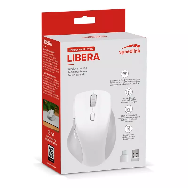 Speedlink LIBERA ladattava langaton Bluetooth-hiljainen hiiri valkoinen