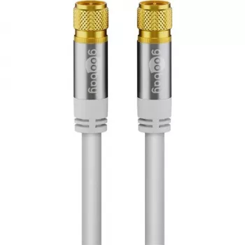 Goobay SAT-antennikaapeli (135 dB -tyyppi), 4-kertainen suojaus, 2 m, valkoinen – kullattu, F-liitin > F-liitin (70600)