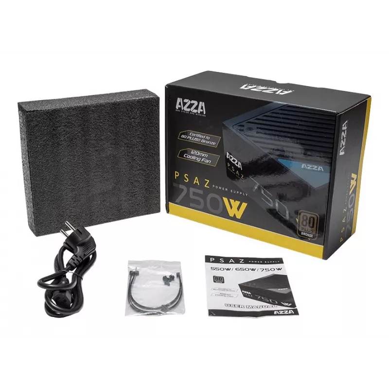 Virtalähde AZZA PSAZ-750W 750 W 20+4 pin ATX 80 PLUS Bronze musta, ei-modulaarinen