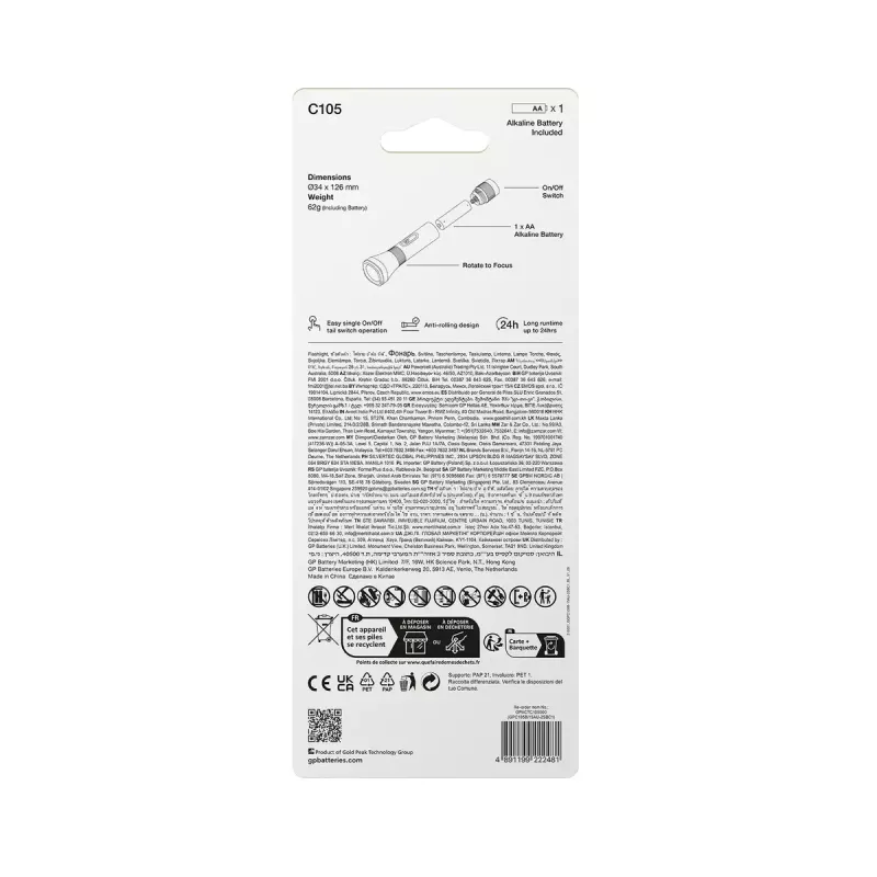 Käsivalaisin GP Lighting 450066 musta 50 lm 30 m 24 h