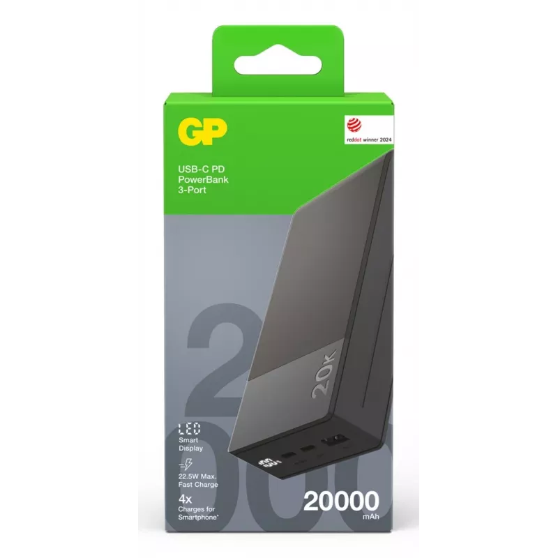 GP Battery GP PowerBank M2+ 20C 20000mAh 2xUSB-C/1xUSB-A musta LED-näyttö (GPPBM20CGYMSR287)