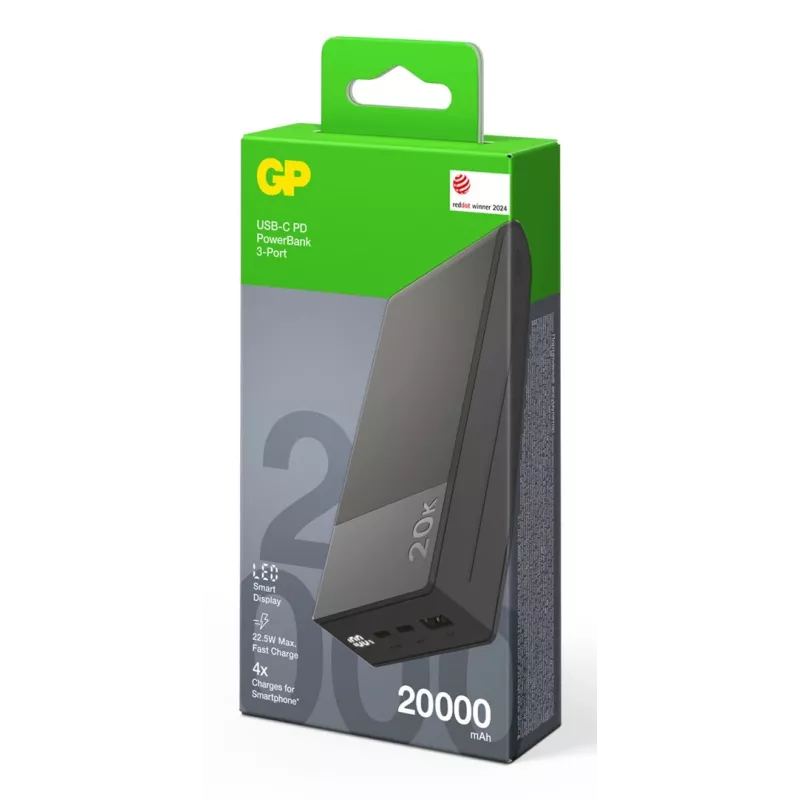 GP Battery GP PowerBank M2+ 20C 20000mAh 2xUSB-C/1xUSB-A musta LED-näyttö (GPPBM20CGYMSR287)