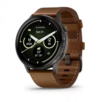 Älykello GARMIN Venu 4 45 mm (1,4 tuuman) AMOLED 454×454 px, Wi‑Fi, GPS, 8 GB, musta kotelo, ruskea nahkaranneke