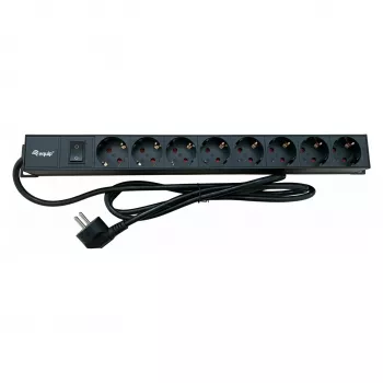 Pistorasia EQUIP 19 tuuman 90° CEE7/7 8x Schuko-pistorasiaan kytkimellä, alumiini