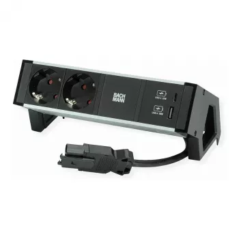 Virtamoduuli Bachmann DESK2 2x CEE7/3-pistorasialla ja USB, 100W USB C/C, GST18 0,2m, musta