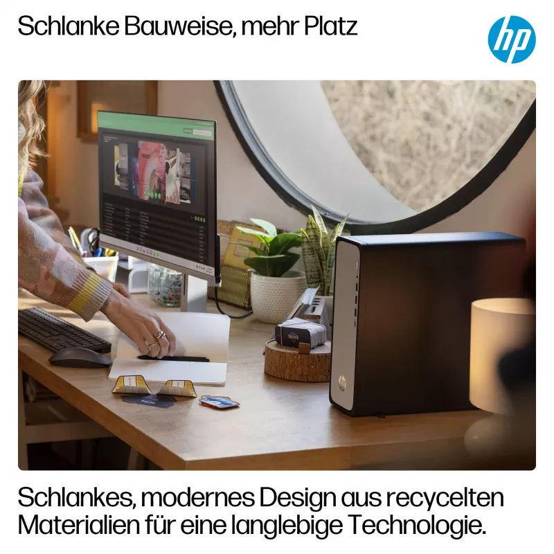 HP OmniDesk S03-0032ng ohut pöytätietokone, Intel Core i3-14100, 8 GB DDR5, 512 GB SSD, Windows 11 Home, musta/hopea