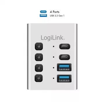 USB-keskitin USB 3.2 Gen 1, 4 porttia, USB-A/C, virtakytkin