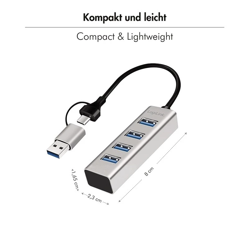 USB-keskitin USB 3.0 4-porttinen USB-A 5 Gbit/s