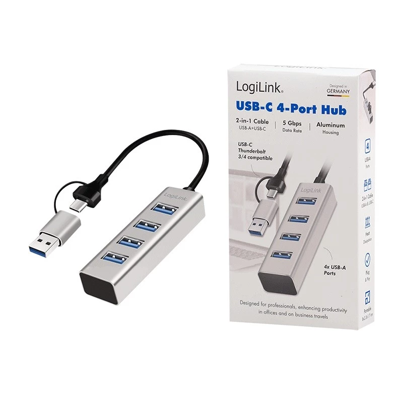 USB-keskitin USB 3.0 4-porttinen USB-A 5 Gbit/s