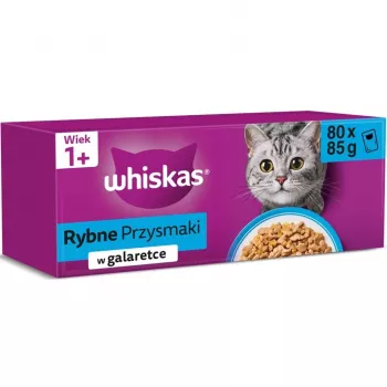 Märkäruoka kissoille pussi Whiskas Rybne przysmaki w galaretce 80 x 85 g — kala hyytelössä