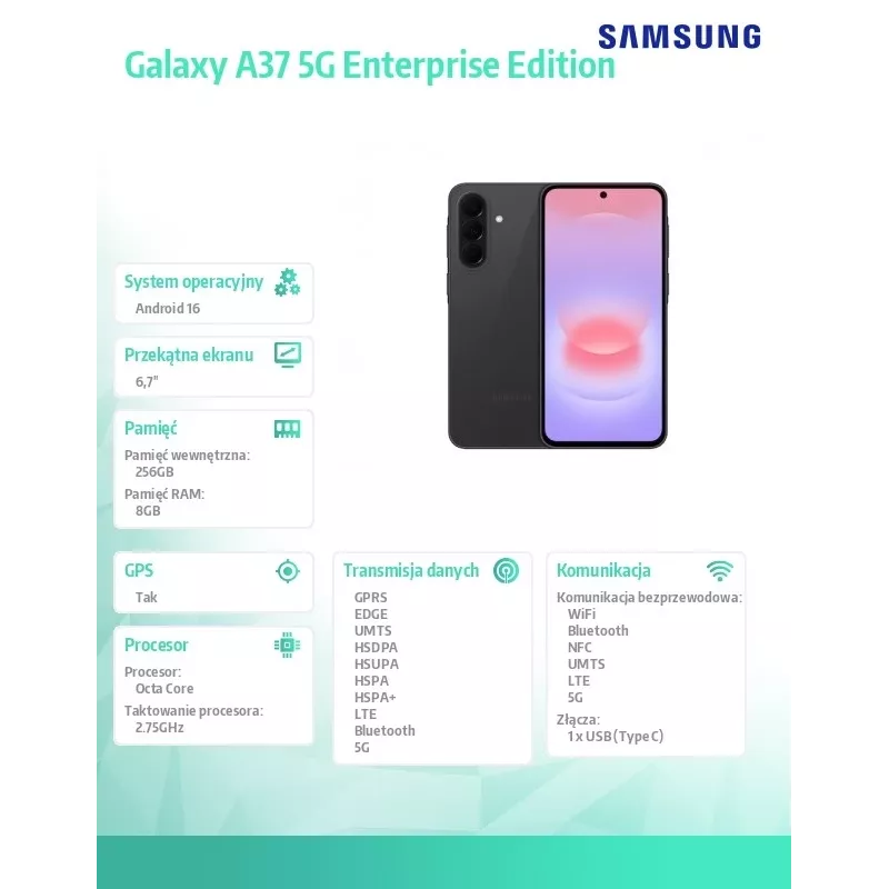 Älypuhelin Galaxy A37 5G 8/256GB Enterprise Edition musta