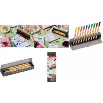 Fineliner-kynät Stabilo point 88 10 värin Click-set muovipenkkilaukulla ja pöytäalustalla (malli 8810‑5)