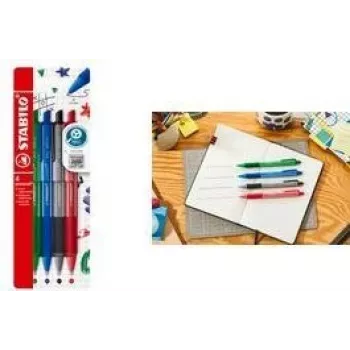 Kuulakärkikynä Stabilo pointball colorful, 4 kpl:n sarja kotelossa, luistamaton otepinta, pehmeä muste (6033/4)