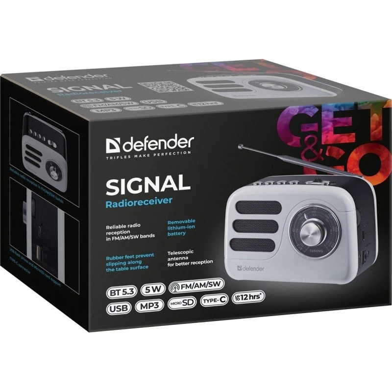 Kannettava kaiutin DEFENDER SIGNAL FM/MP3/SD/USB ja Bluetooth (5W, antenni)