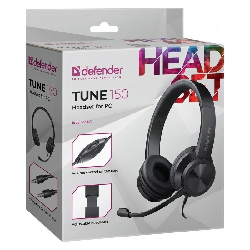 Johdolliset kuulokkeet mikrofonilla DEFENDER tune 150 – musta, johdollinen stereo-headset