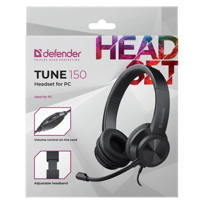 Johdolliset kuulokkeet mikrofonilla DEFENDER tune 150 – musta, johdollinen stereo-headset
