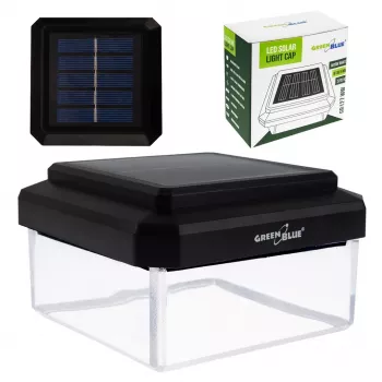 Aurinko-LED-pylväsvalaisin GreenBlue GB127 WW — 3200 K neutraalinvalkoinen, 80×80 mm kupu, NiMH-akku