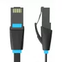 Litteä verkkokaapeli UTP CAT6 Vention IBJBI RJ45 Ethernet 1000 Mbit/s 3 m musta