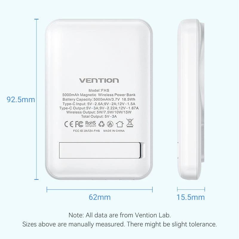 Varavirtalähde langaton 5000MAH 20W/MAGNEETTINEN musta FHSB0 Vention