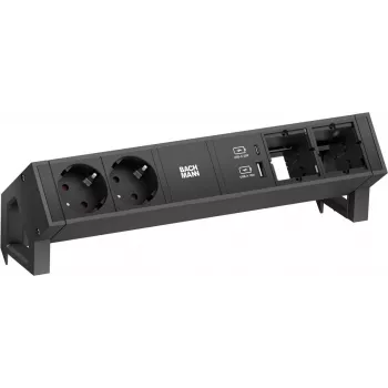 Tehomoduuli Bachmann DESK2 2x CEE7/3 pistorasialla, 2x tietokoneliitännällä, 2x USB-laturi 22W, musta, 0,2m GST