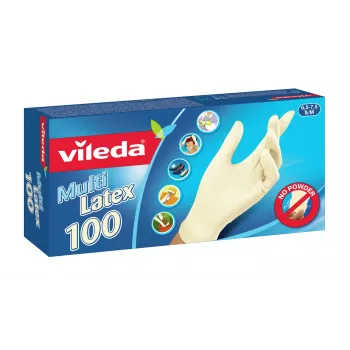 Kertakäyttöiset lateksikäsineet VILEDA Multi Latex 100, beige, koko S/M, 100 kpl