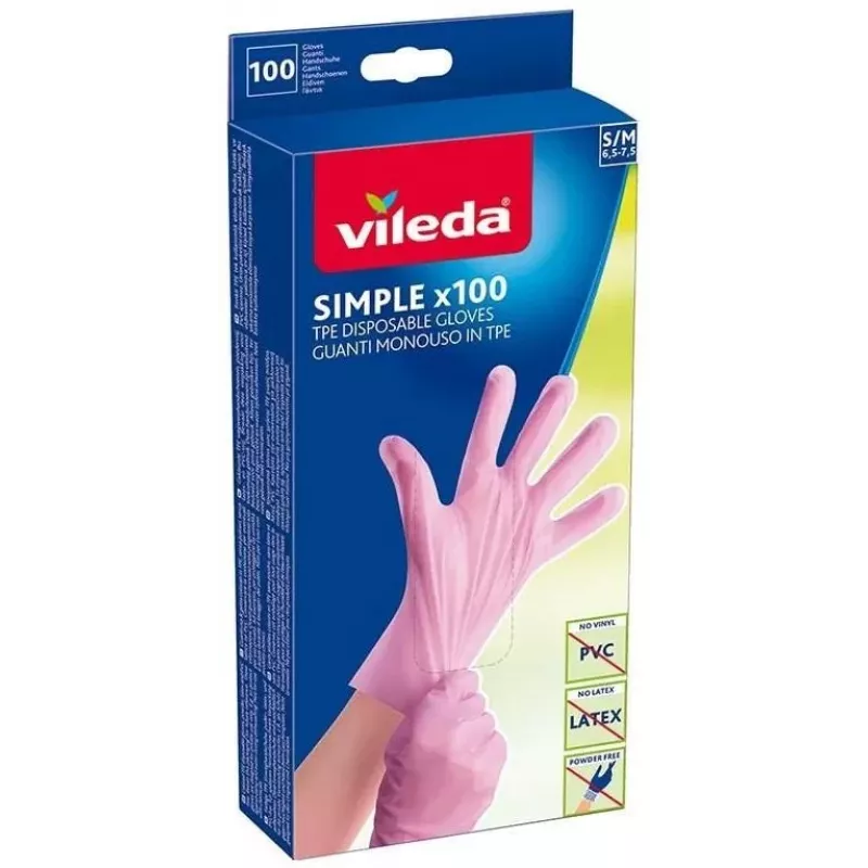 Kertakäyttöiset lateksikäsineet VILEDA Multi Latex 100, beige, koko S/M, 100 kpl