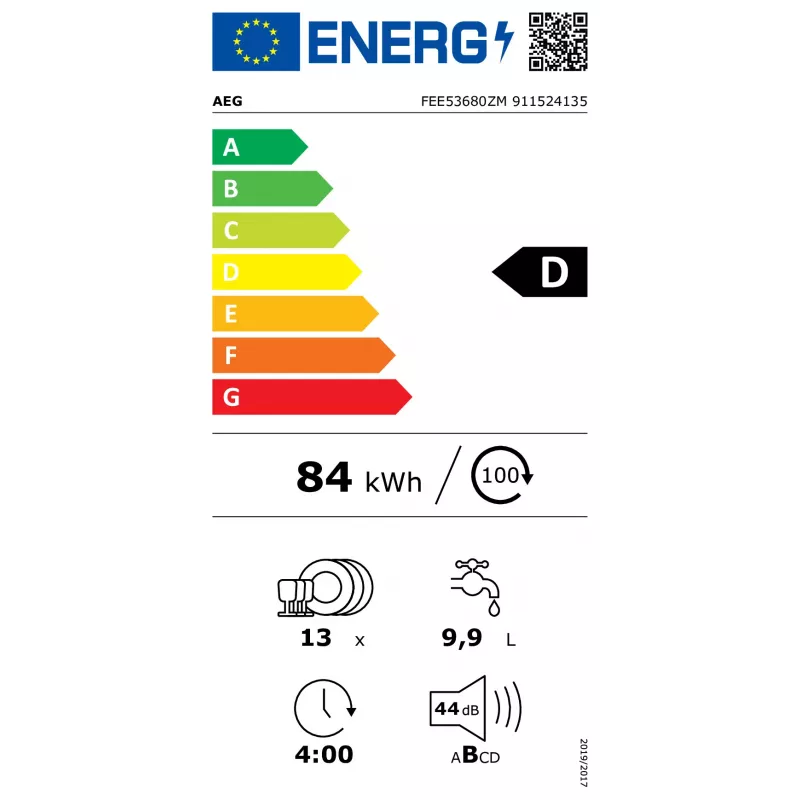 Täysintegroitu astianpesukone AEG FEE53680ZM – 13 astiastoa, 60 cm, 44 dB, energialuokka D