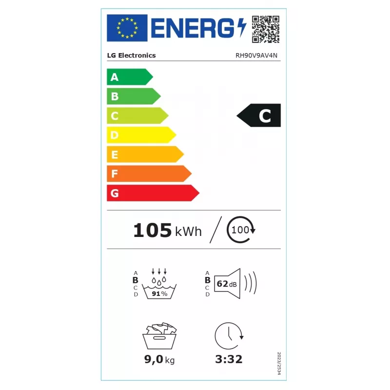 LG RH90V9AV4N, lämpöpumppu, 9 kg, syvyys 66 cm - kuivausrumpu