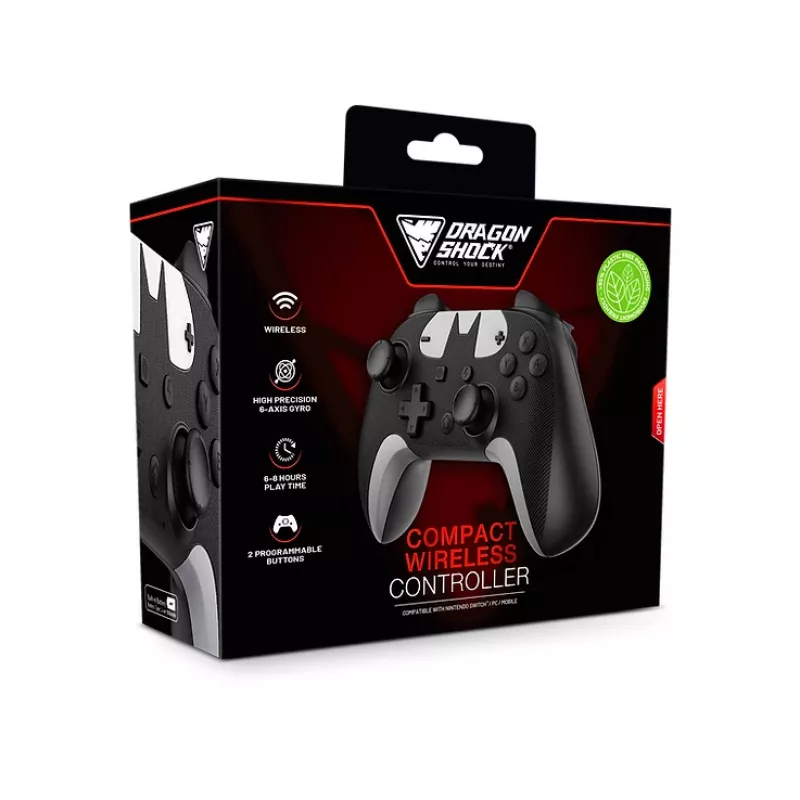 DragonShock PopTop Compact, peliohjain, Nintendo Switch, takapainike, D-Pad, Home-painike, Reset-painike, langaton, Bluetooth, USB Type-C