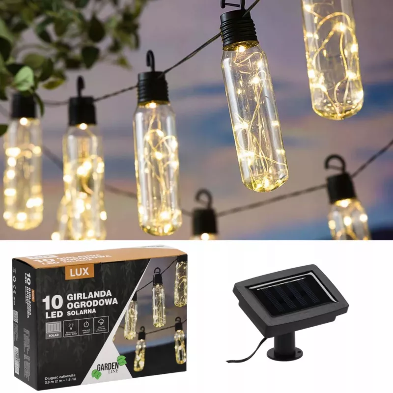 Extralink aurinkokäyttöinen puutarhagarlandi, 2 + 1,8 m pituus, Lux 10 lämminvalkoinen LED