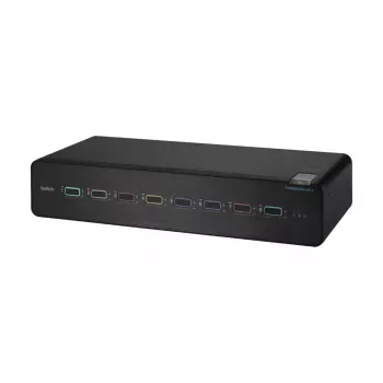 KVM-kytkin Belkin F1DN208KVM-UN-4 – 8-porttinen Dual-Head HDMI/DisplayPort, USB-näppäimistö ja -hiiri, 4K@60Hz, räkkiasennus, musta