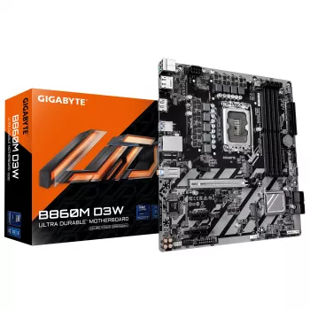 GIGABYTE B860M D3W emolevy - Intel Core Ultra -sarjan suorittimet, 4+1+2 vaihe VRM, jopa 9066MHz DDR5, 2xPCIe 4.0 M.2, 1GbE LAN, USB 3.2 Gen 1