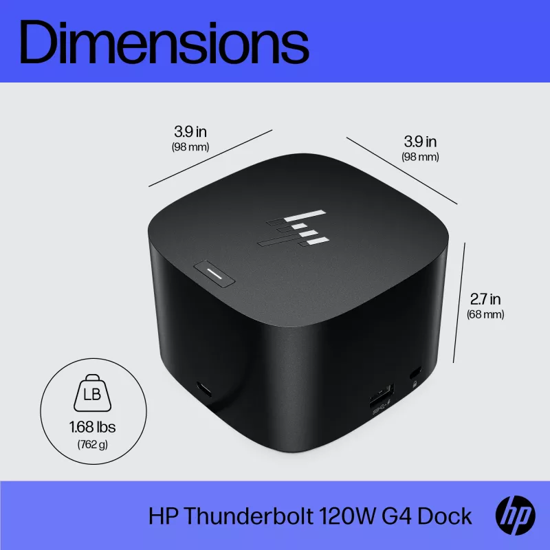 HP Thunderbolt Dock 120W G4, Kensington, Kiina, Thaimaa, Taiwan, yritys, Windows 10, Windows 11, MacOS, 98 mm