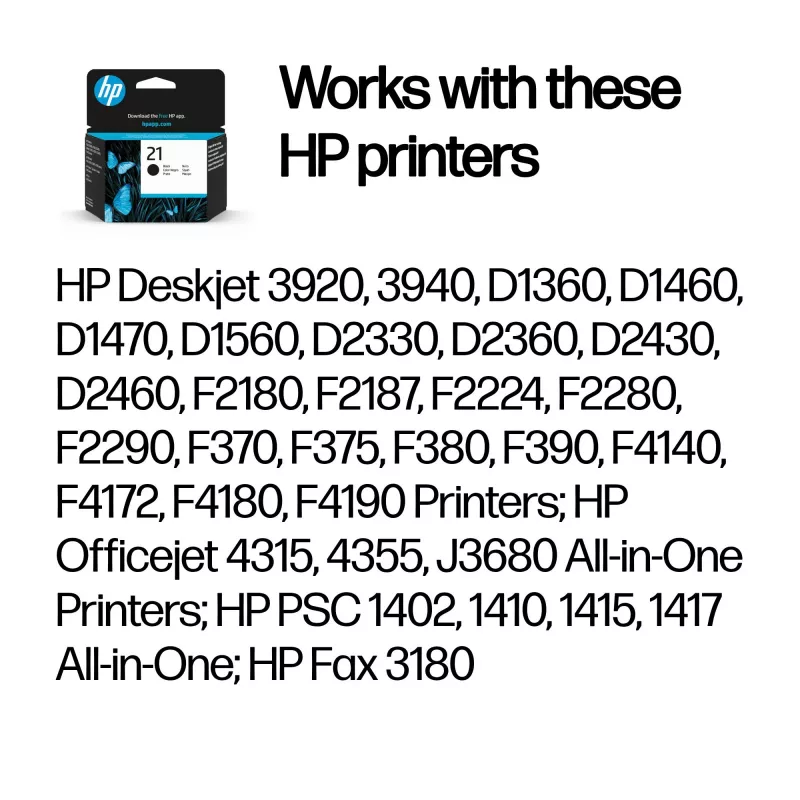 HP 21 musta alkuperäinen mustekasetti, musta, 1 kpl, 190 sivua