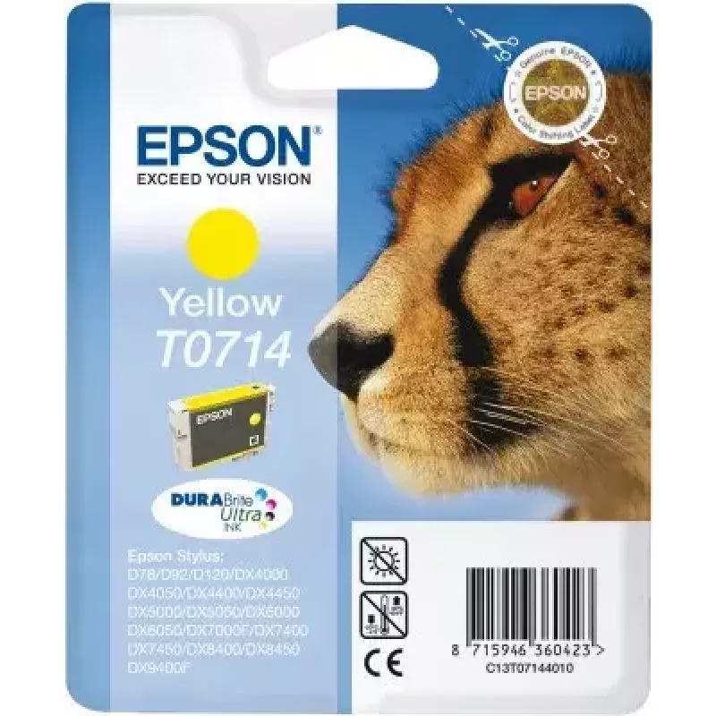 Epson Cheetah yksittäispakkaus keltainen T0714 DURABrite Ultra muste