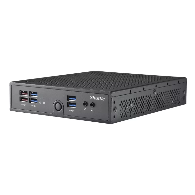 Shuttle XPC ohut barebone DS50U, Intel Celeron 7305, 2x LAN (1x 2.5Gbit, 1x 1Gbit), 1x COM, 1x HDMI, 1x DP, 1x VGA, tuuletinon, 24/7 jatkuva käyttö